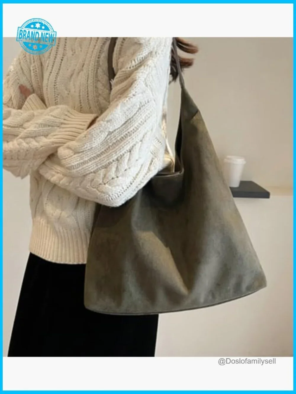 Retro Slouchy Suede Hobo Shoulder Bag Minimal Chic Casual Work Tote